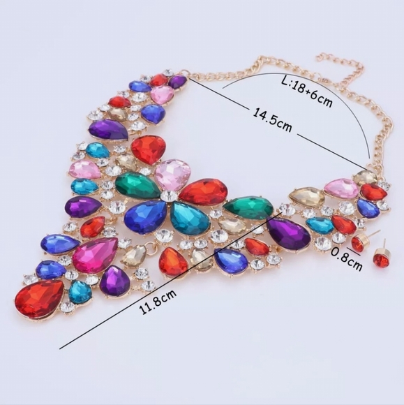 18k gold plated red crystal flower necklace earrings set - Picture 12 of 12